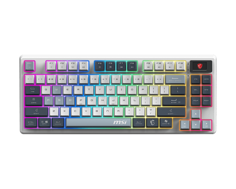 MSI FORGE GK600 TKL Wireless Sky — Clavier Gaming Mécanique Sans Fil / Coloris Sky / Écran Intégré