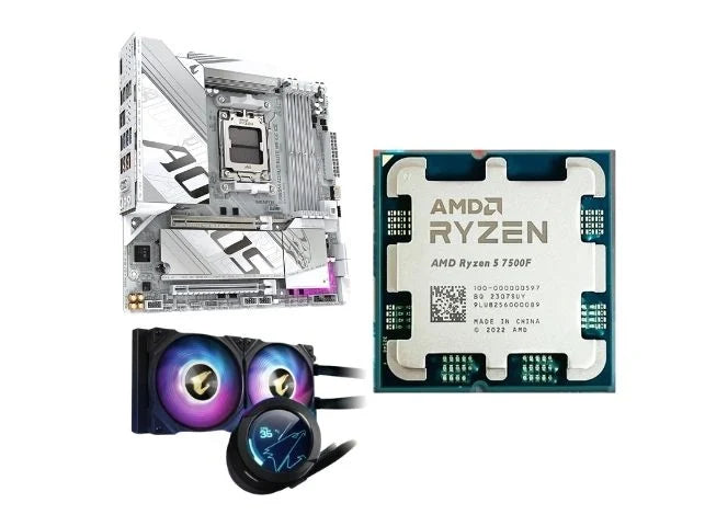 Bundle Gigabyte B850M ELITE ICE + AMD Ryzen 5 7500F + Gigabyte WaterForce X 240 — Kit Upgrade Gaming AM5 White Edition